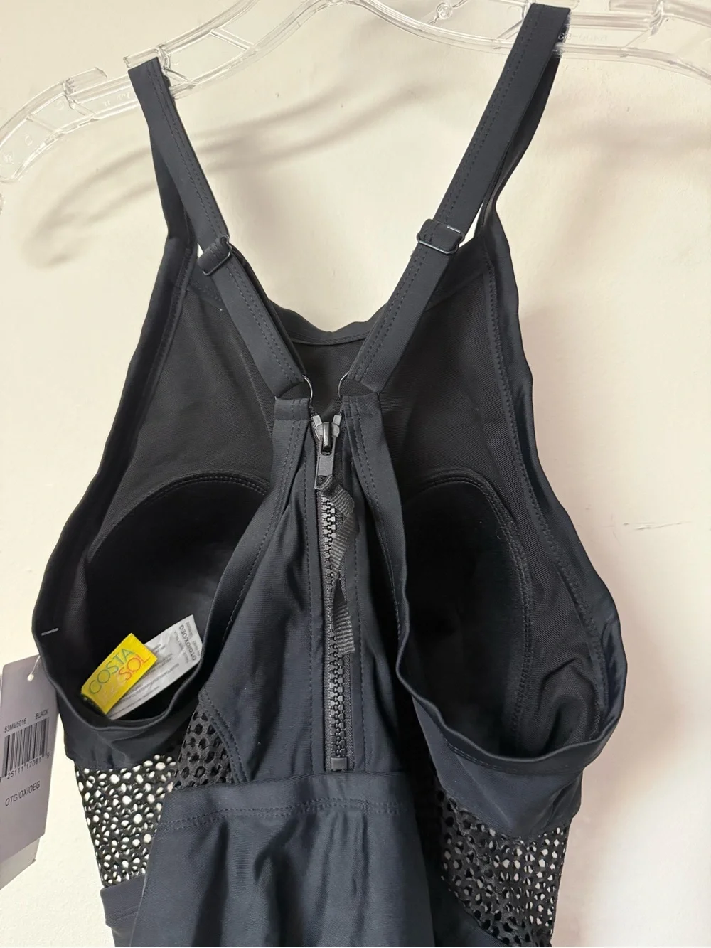 Black One-Piece Swimsuit with waist mesh detail